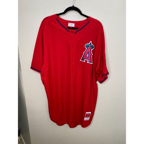 Majestic Los Angeles Angels Shamrock Batting Practice Jersey 52 Red Polyester - Picture 1 of 8